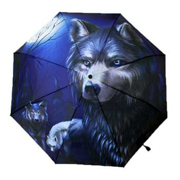 Custom wolf Compact Travel Windproof Rainproof Foldable Umbrella 